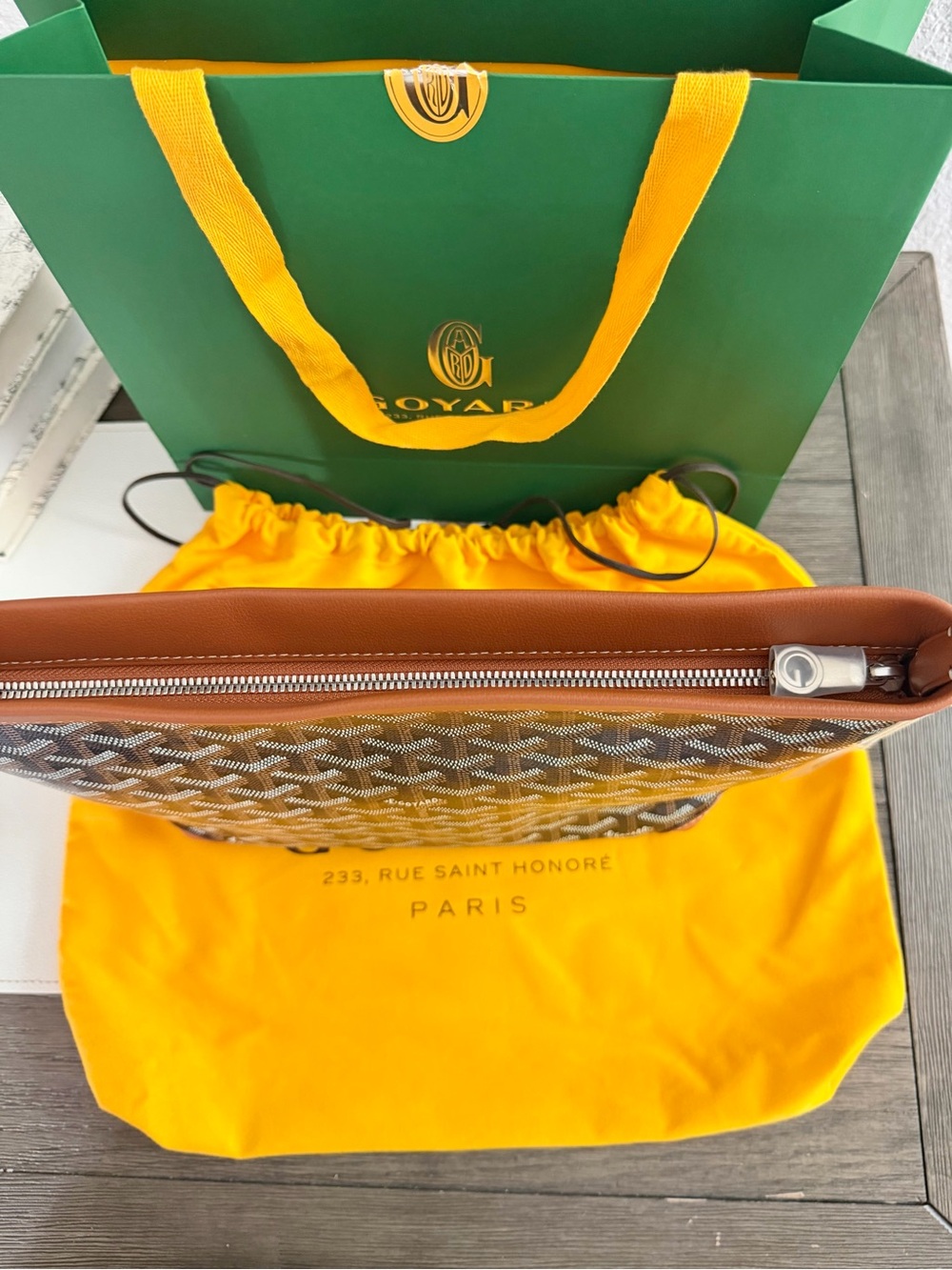 Goyard Brown Goyardine Zip Wristlet with Tan Leather Trim - Picture 4 of 5